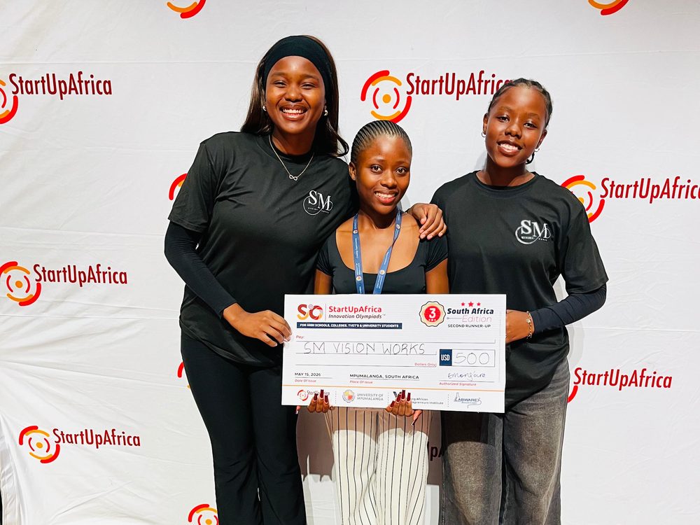 The SM Vision Works team receiving the 2nd Runner-Up award at the StartUpAfrica Innovation Olympiads