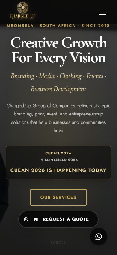Charged Up Group of Companies website on mobile