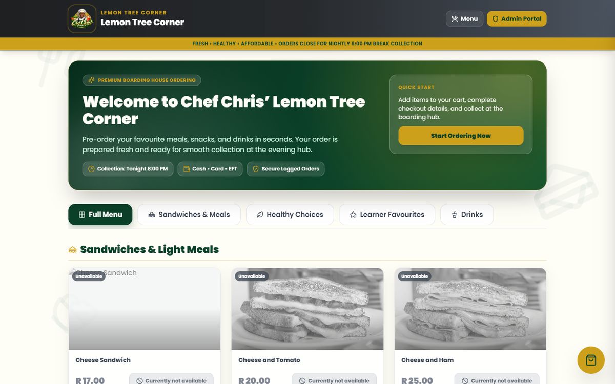 Chef Chris' Lemon Tree Corner website on desktop