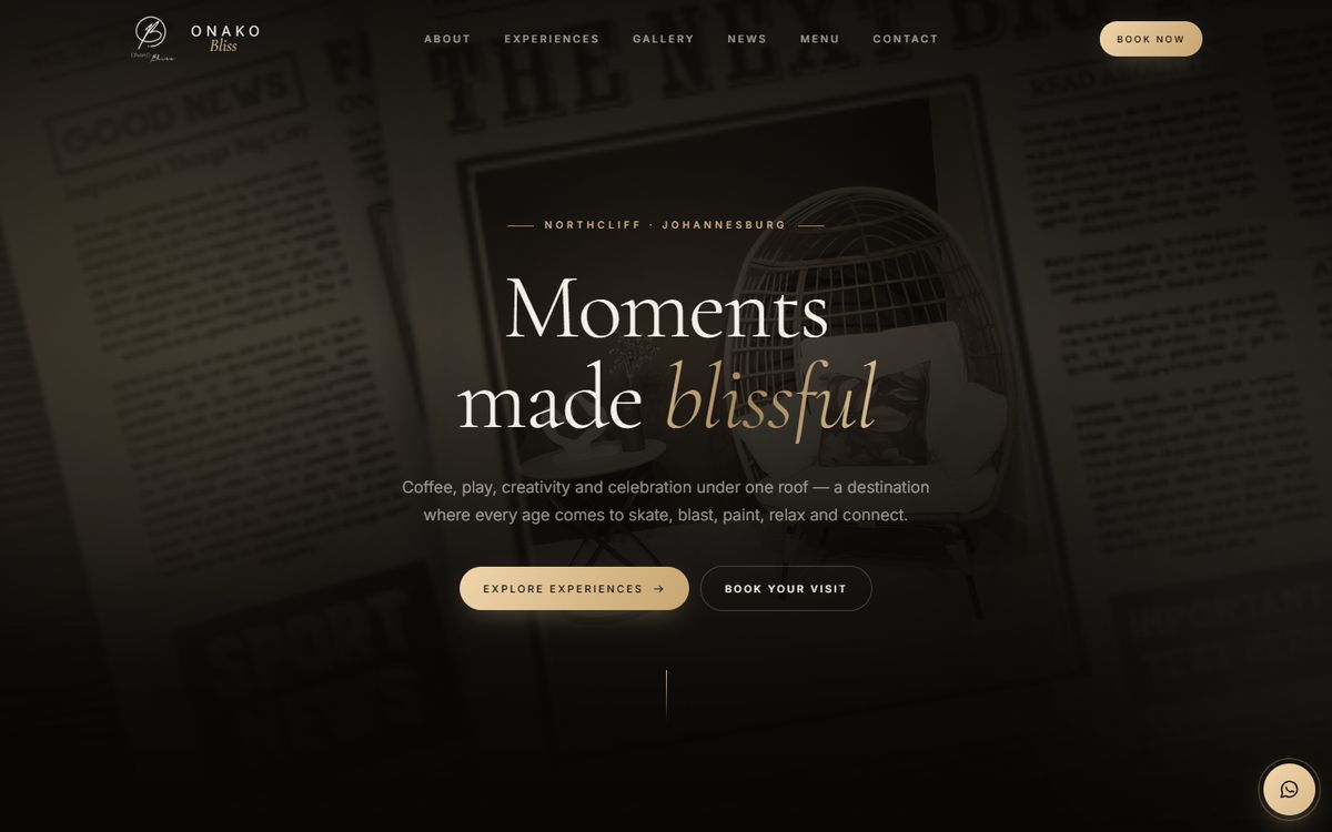 Onako Bliss website on desktop