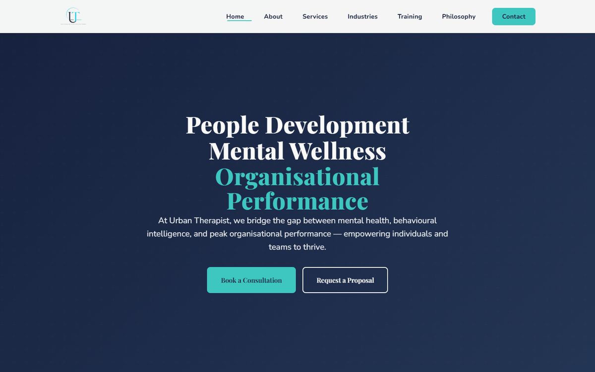Urban Therapist website on desktop