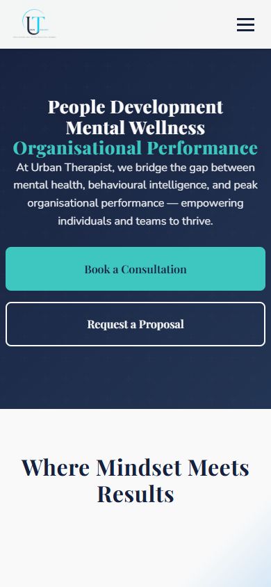 Urban Therapist website on mobile